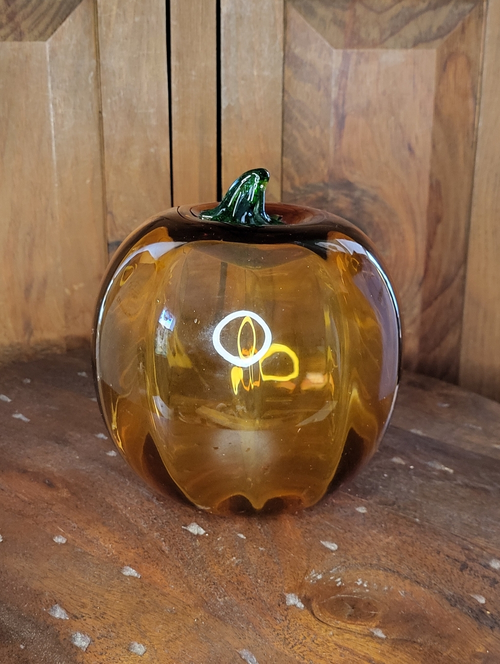 Hand-Blown Amber Glass Pumpkin Décor with Green Stem - Picture 11 of 11